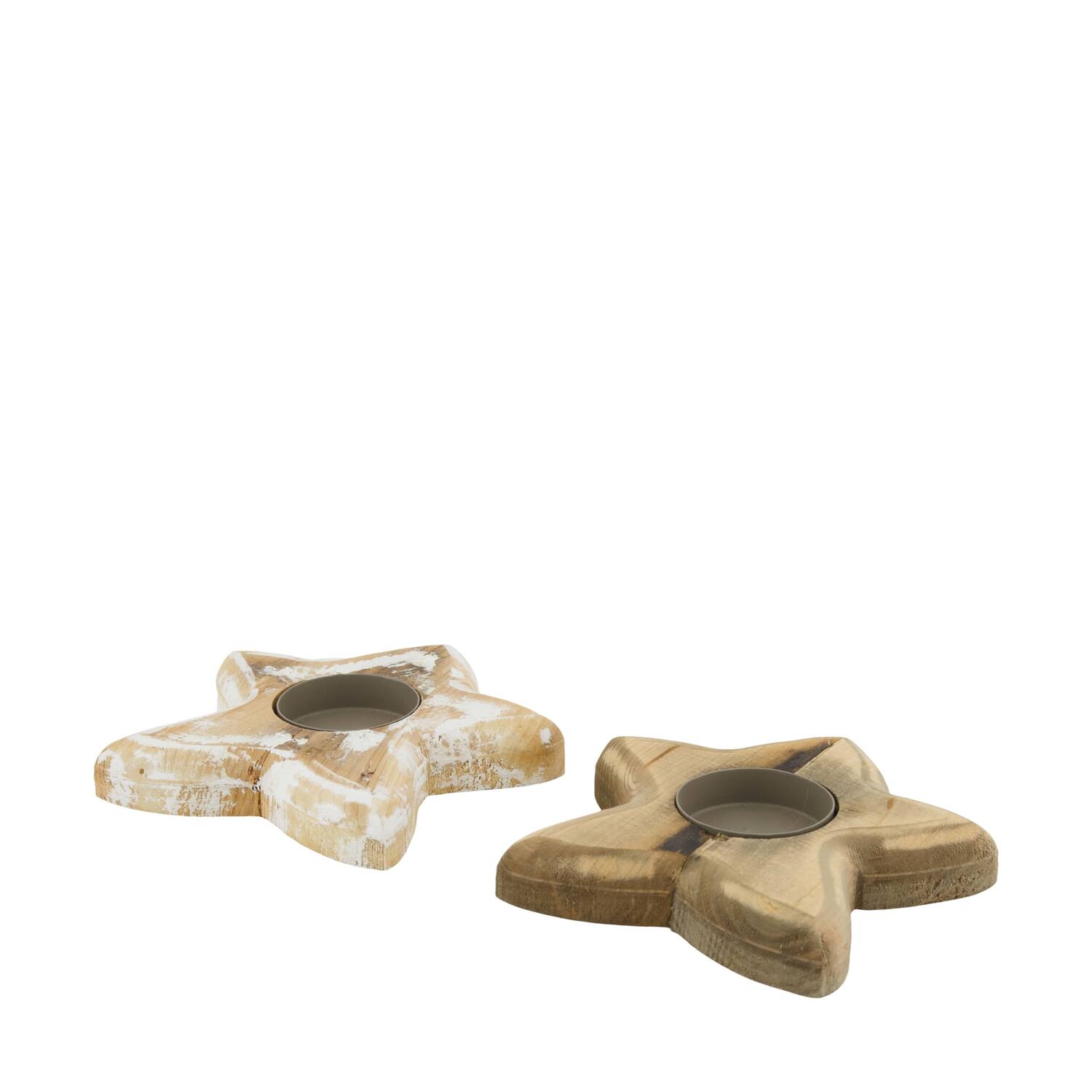 Tealight holder star poplar wood 15x15x2.5cm C2 FSC 100% - Natural