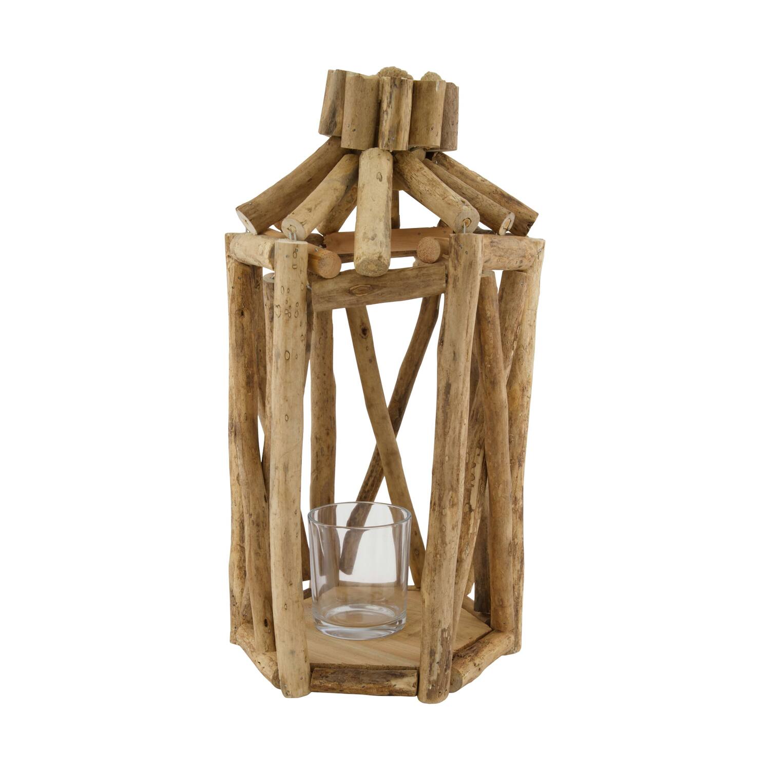 Lantern poplar wood with glass 18x18x38cm FSC 100%