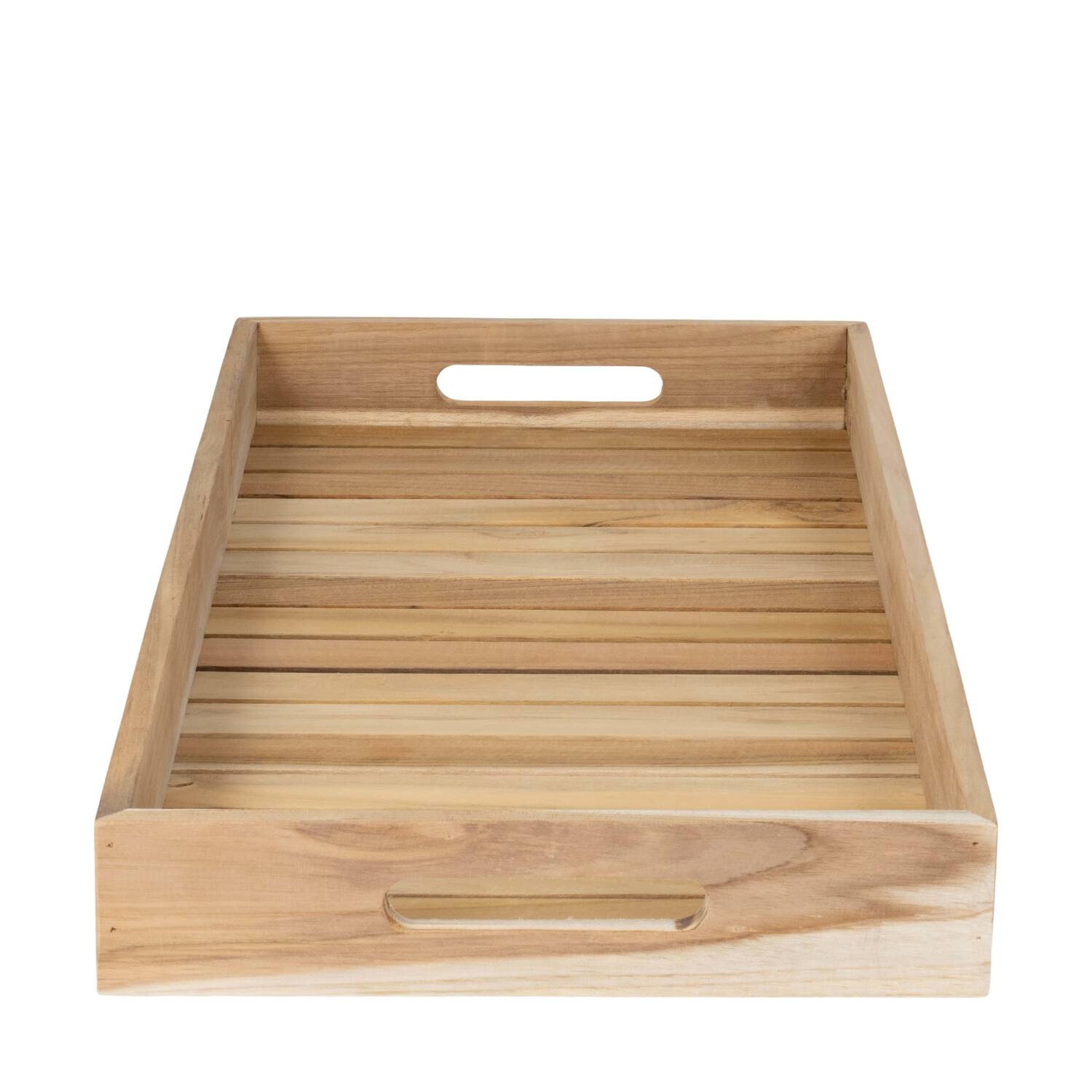 Tray rectangular teak wood with handle 58x28x6cm FSC 100%
