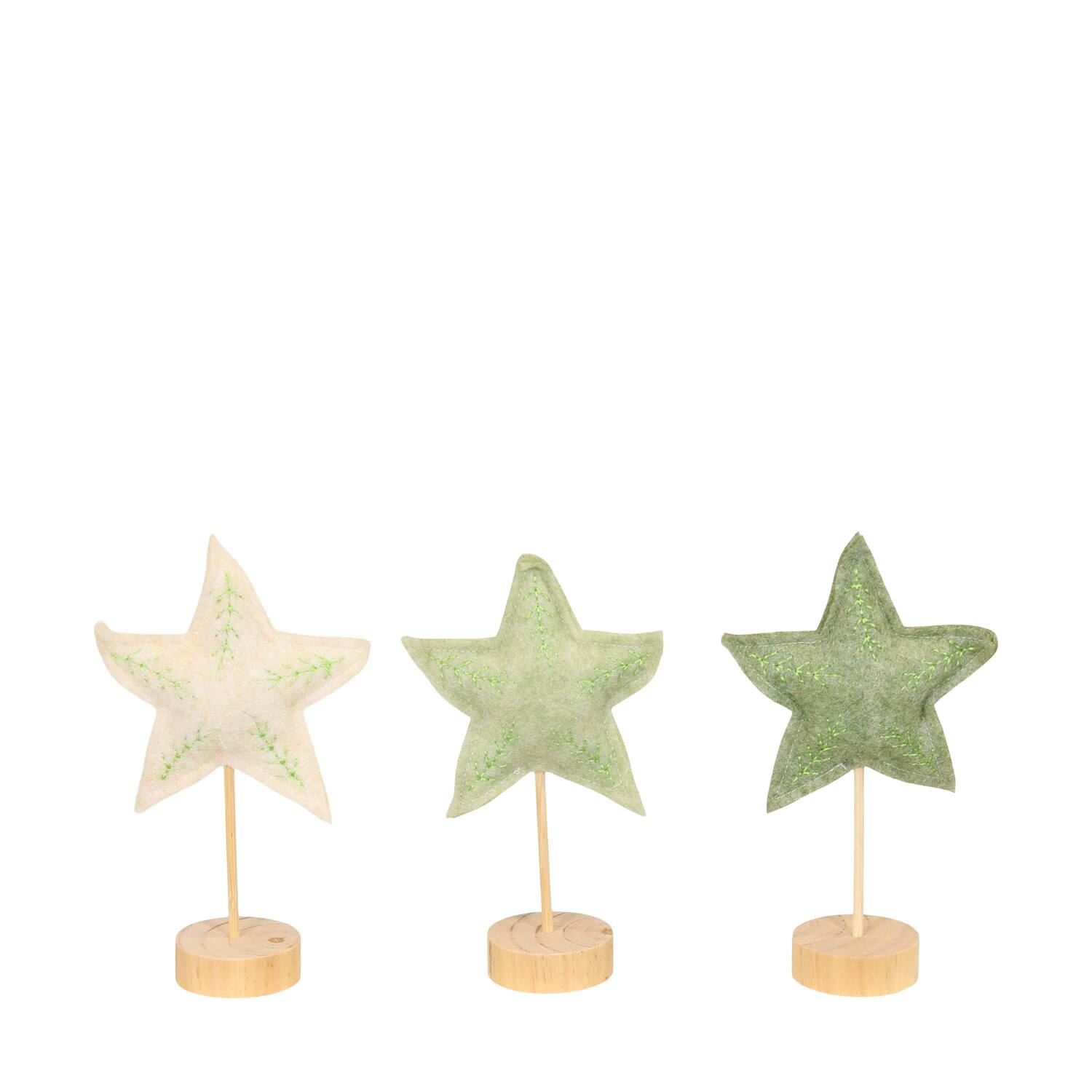 Figurine star felt pine wood on stand 15x6x22cm C3 FSC 100% - Green