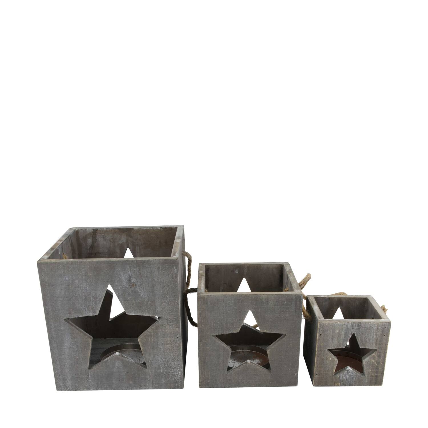 Lantern square star fir wood 18x18x19cm S3 FSC 100% - Grey