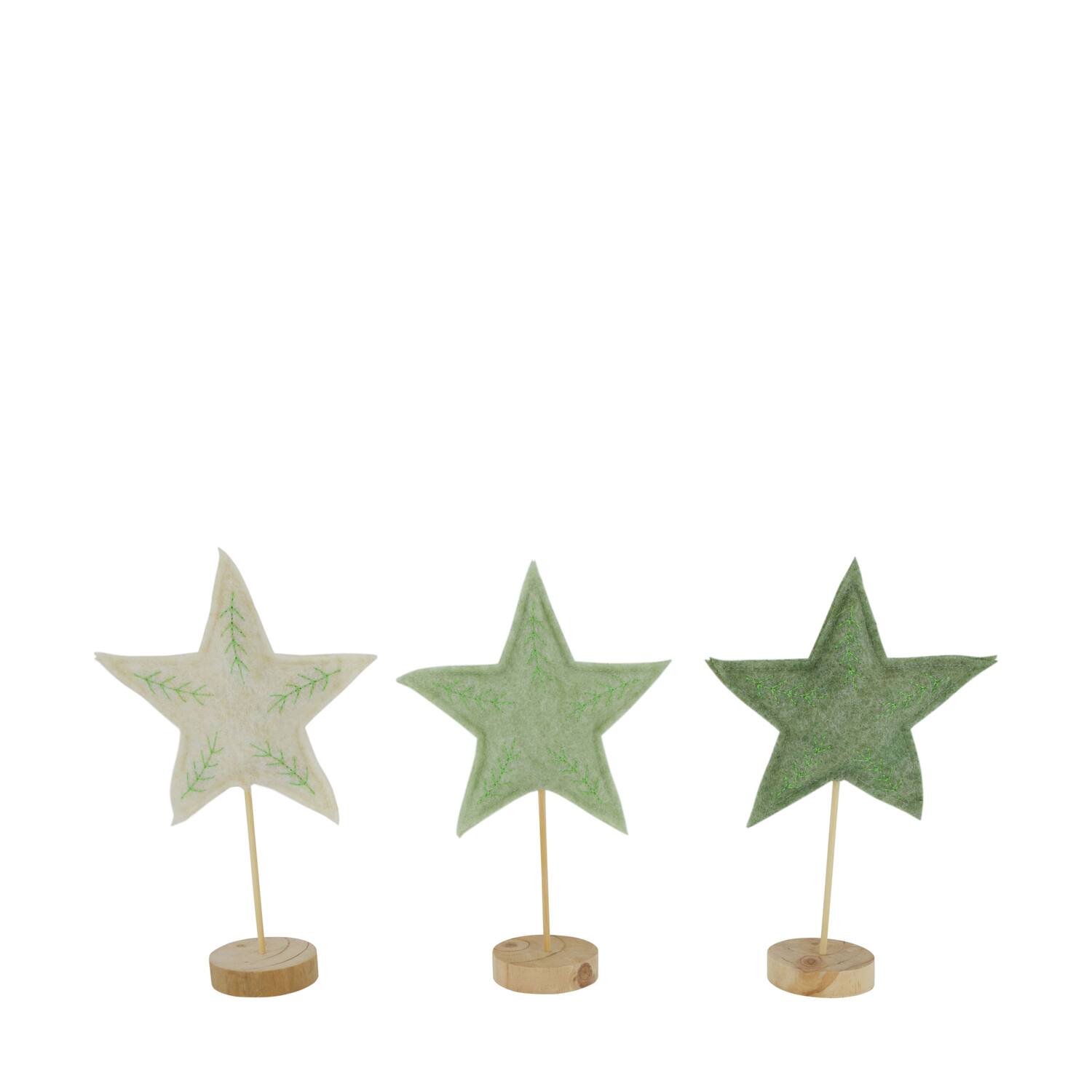 Figurine star felt pine wood on stand 19x8x30cm C3 FSC 100% - Green