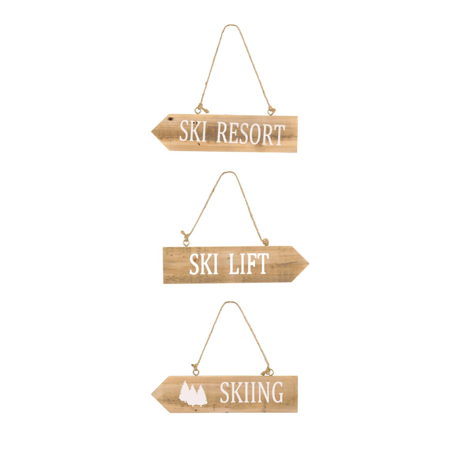 Sign skiing, ski lift, ski resort poplar wood 28x7x1.5cm A3 FSC 100% - Natural