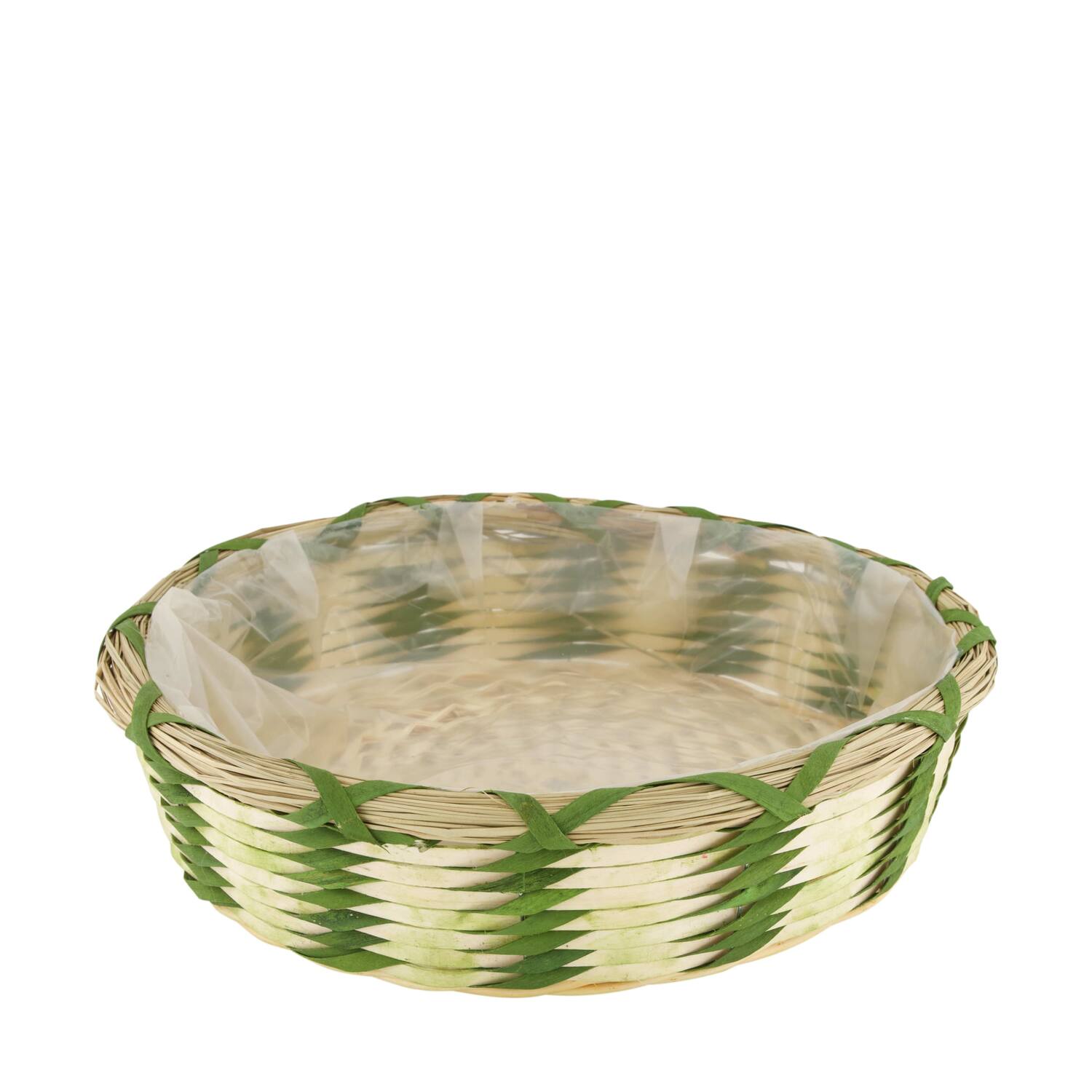 Planter round poplar chip wood with plastic 38x38x10cm FSC 100% - Green
