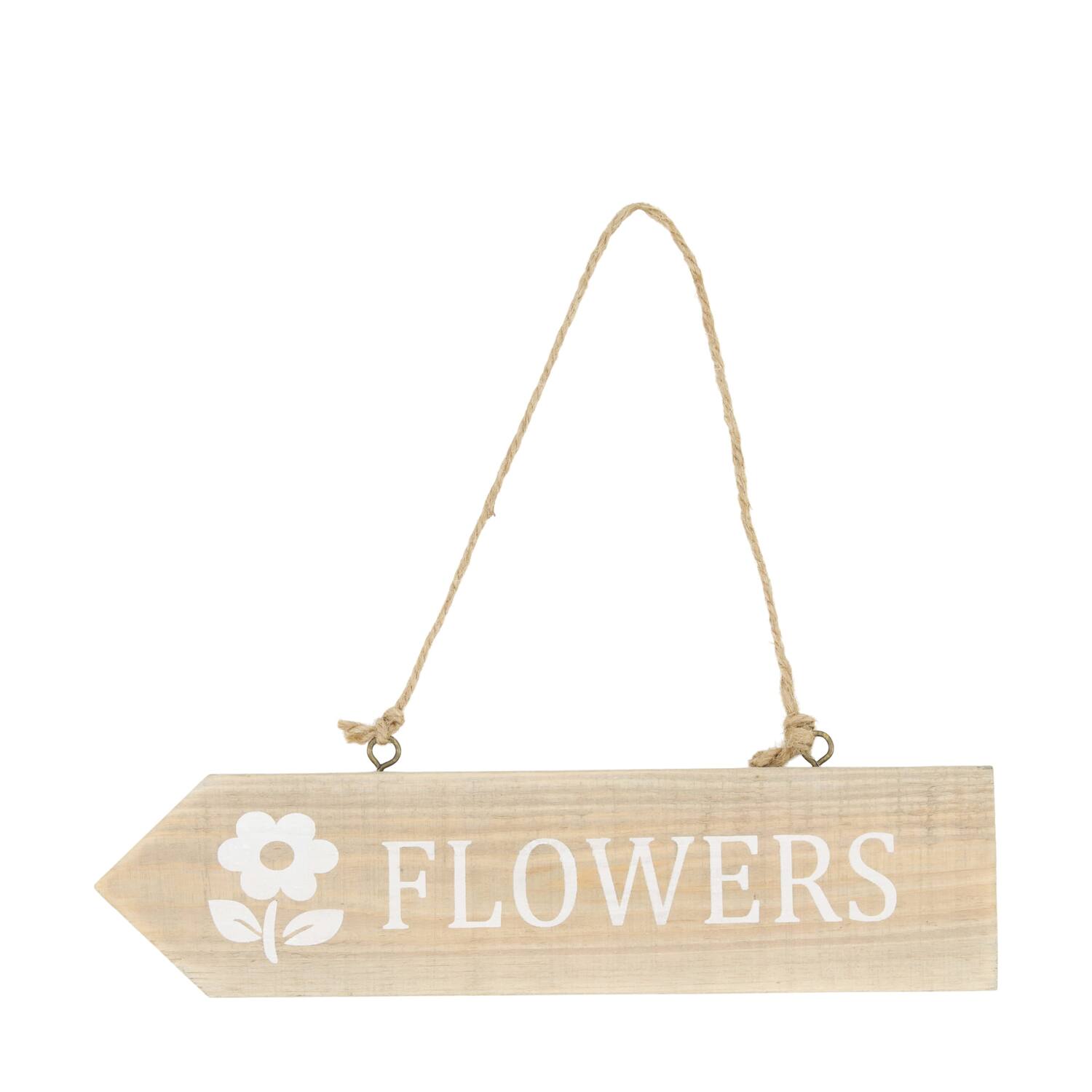Sign flowers poplar wood with hanger 28x7x1.5cm FSC Recycled 100% - Natural