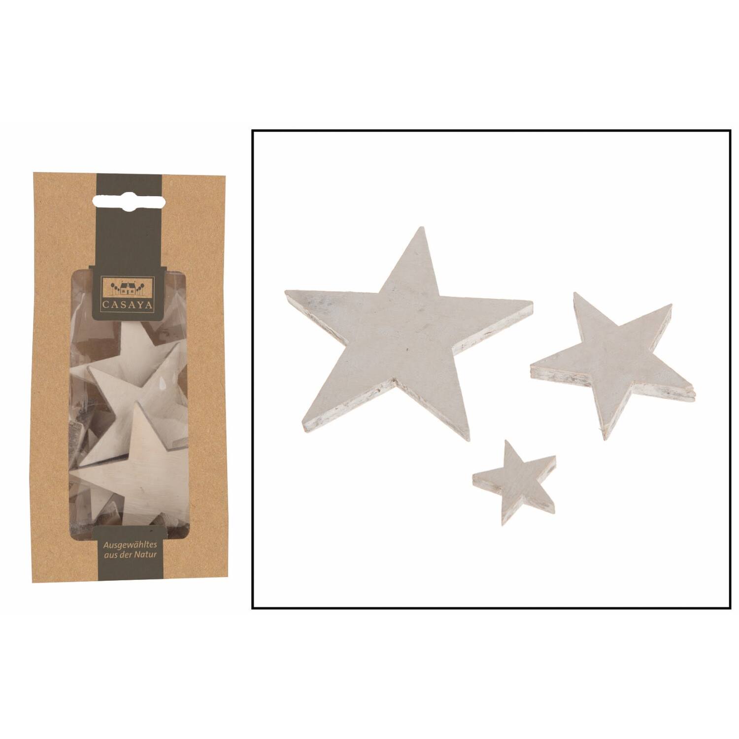 CASAYA Holz Stern Mix, 15 St 2,5-8 cm weiss-gewischt