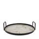 Tray round with marble print metal with handle 38x38x8.5cm