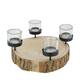 Pillar candle holder bark paulownia wood with metal cup 28x28x5cm - Natural