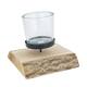 Pillar candle holder paulownia wood with metal cup 19x19x5cm - Natural