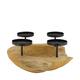 Bol avec bougeoirs - Bois de teck - 30x15cm - Naturel