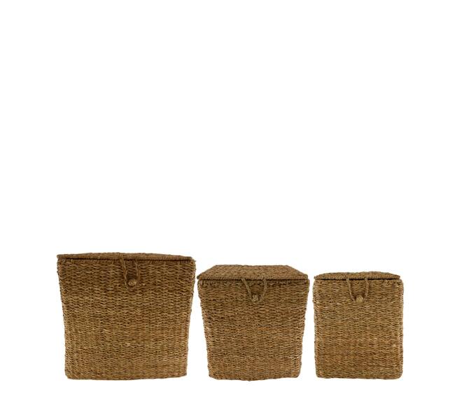 Basket rectangular with lid seagrass 38x38x38cm S3 - Natural