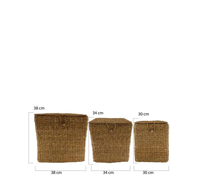 Basket rectangular with lid seagrass 38x38x38cm S3 - Natural
