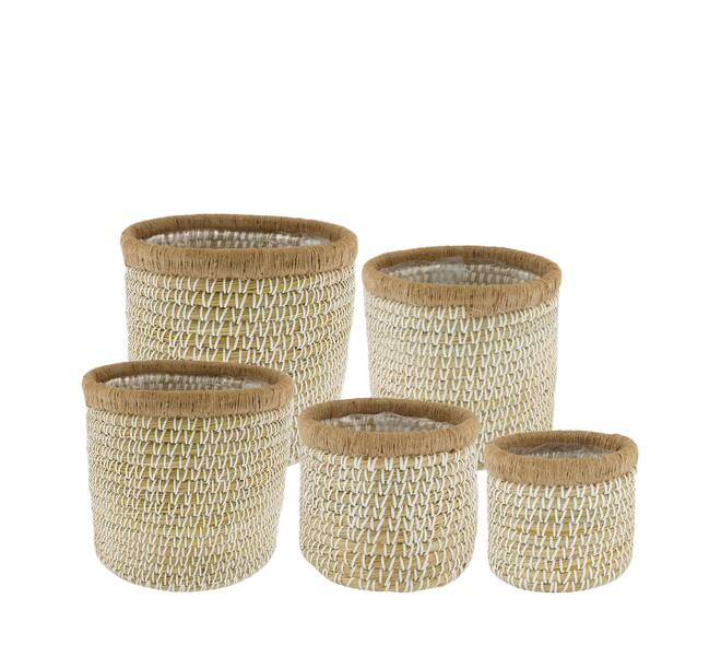 Basket round seagrass with plastic 38x38x36cm S5 - White