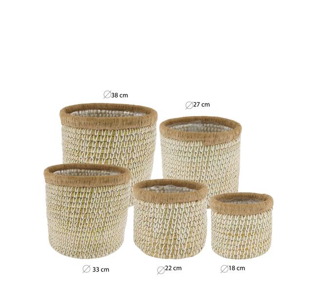 Basket round seagrass with plastic 38x38x36cm S5 - White