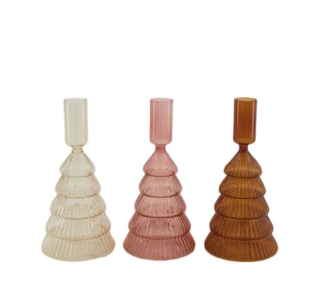 Dinnercandle holder tree glass 8.5x8.5x17cm C/3