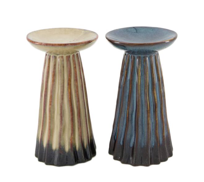Pillar candle holder ceramic 9.2x9.2x16cm C2 - Grey