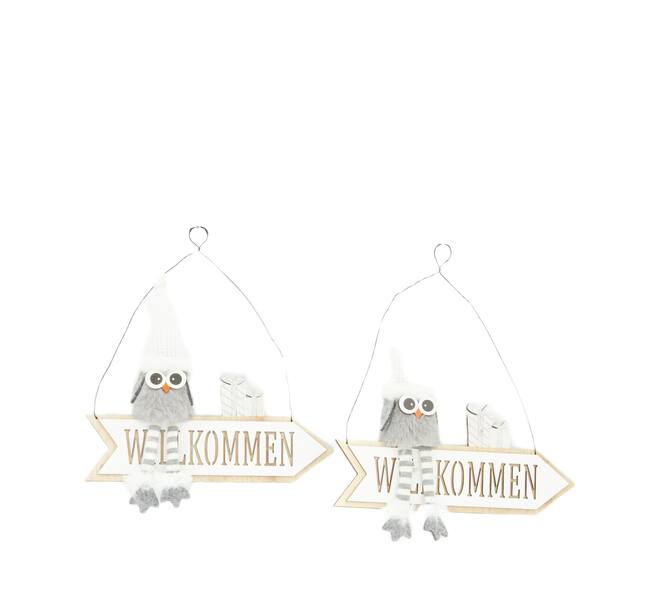 Owl willkommen fabric with hanger 22.5x4x26cm A/2