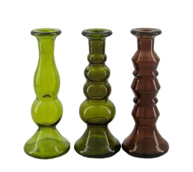 Dinnercandle holder recycled glass 9x9x22.5cm C/3