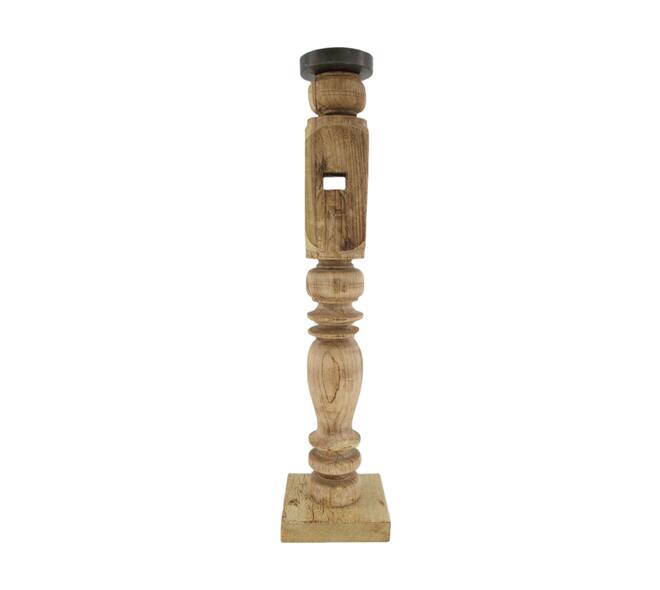 Pillar candle holder wood vintage 14.5x14.5x60cm - Cream