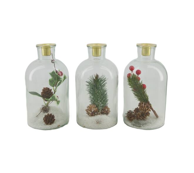 Dinnercandle holder with artificial flower glass 10.5x10.5x20cm- Transparent