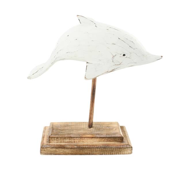 Statue dolphin albizia wood 28x9x28cm - White