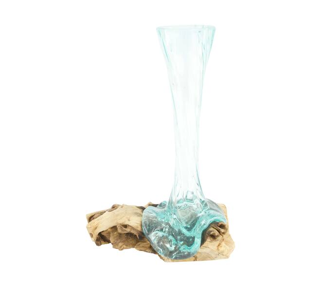 Root teak wood with glass 18x14x38cm - Natural