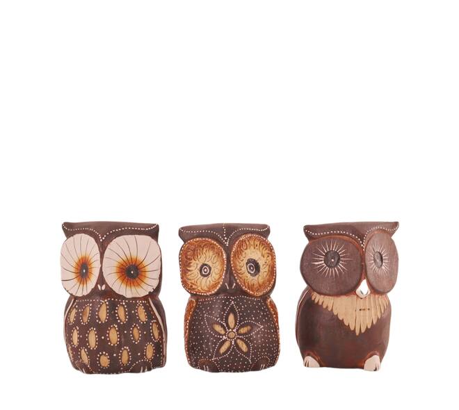 Figurine owl albizia wood 11x9x15cm  - Multi