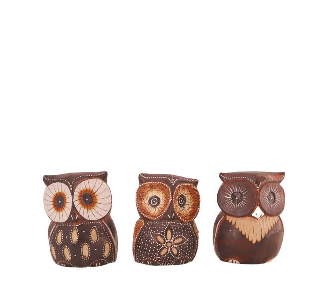 Figurine owl albizia wood 9x9x12cm A/3