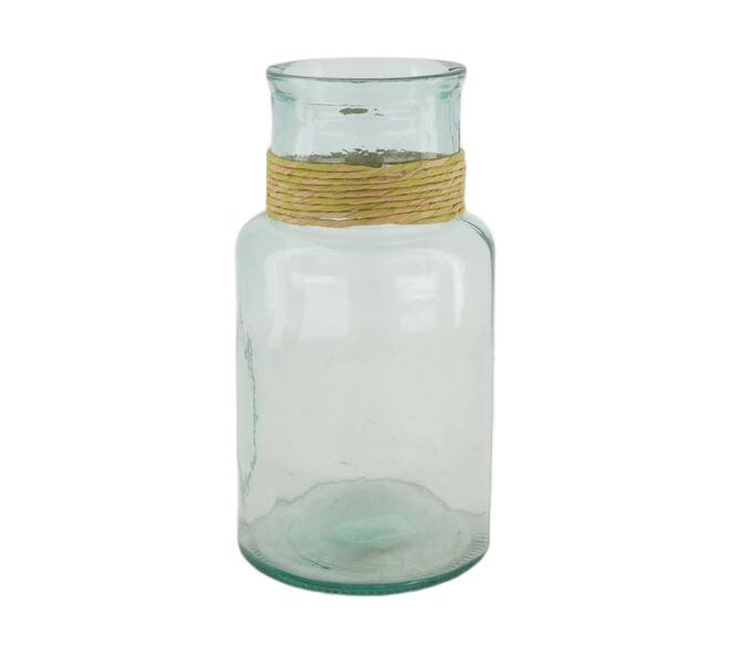 Vase raffia recycled glass 15x15x28cm - Transparent