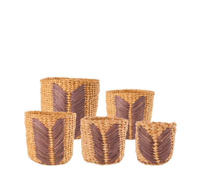 Basket seagrass with plastic 38x38x36cm S/5