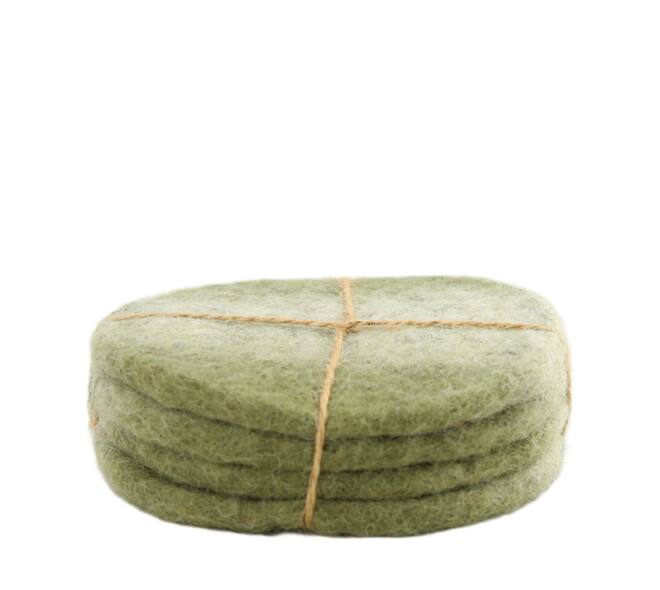 Coaster wool 10x10x2cm 4pc - Green