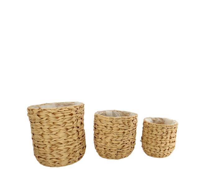 Basket round wicker pp with plastic 28x28x28cm S/3