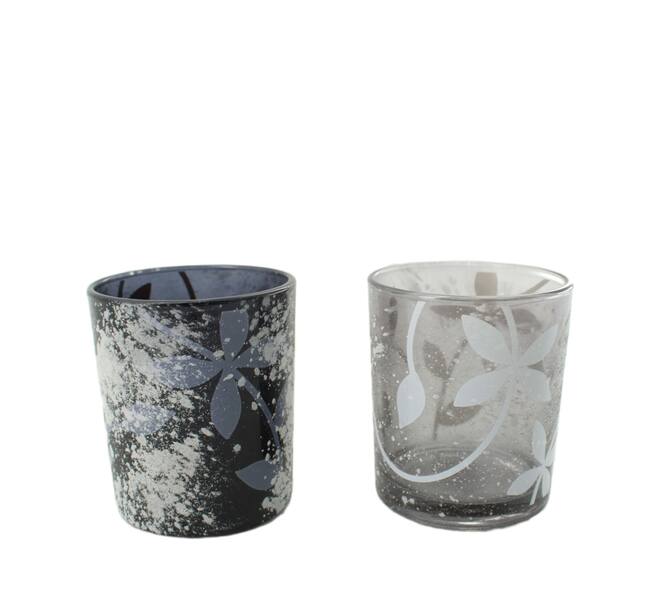 Tealight holder glass 7x7x8cm  - Grey