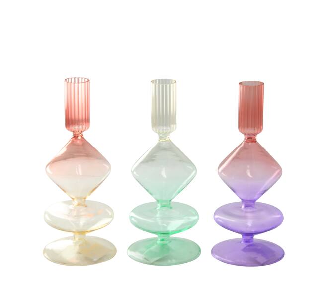 Dinnercandle holder glass 7.5x7.5x18cm  - Multi