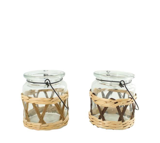 Tealight holder glass with handle 7.5x7.5x9cm  - Brown