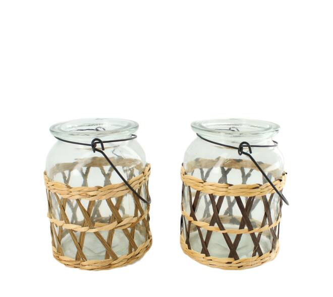 Tealight holder glass with handle 11x11x14.5cm - Brown