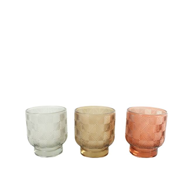 Tealight holder glass 7x7x8cm  - Brown