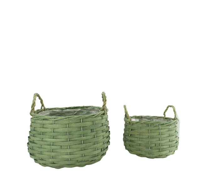 Basket chip wood with plastic 29x29x25cm  - Green