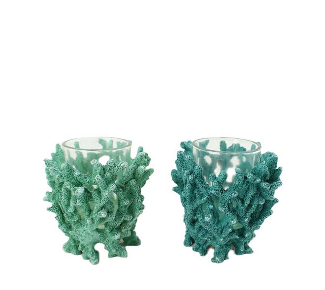Tealight holder coral polyresin 9x9x8cm C/2