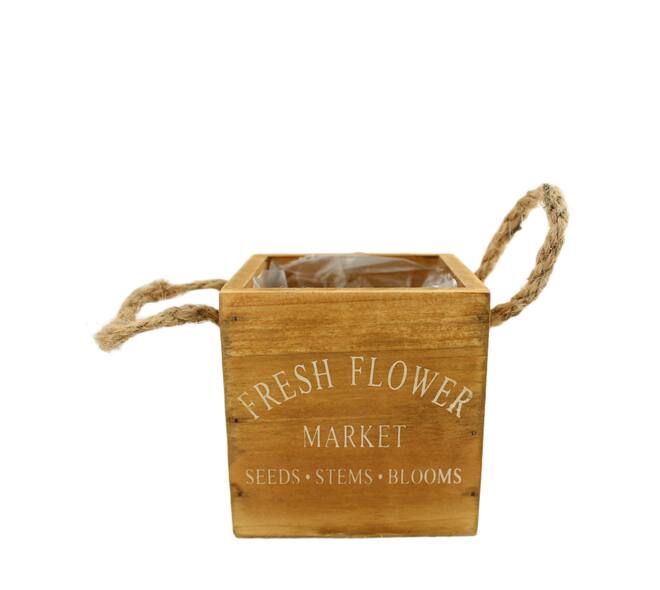 Planter fir wood with plastic 9x9x9cm
