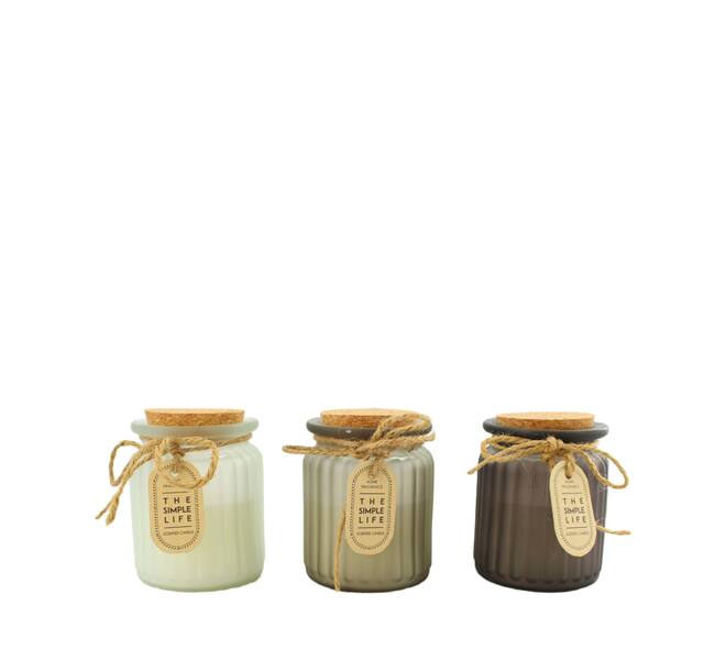 Candle sandalwood scent wax with glass 8x8x9cm  - Multi