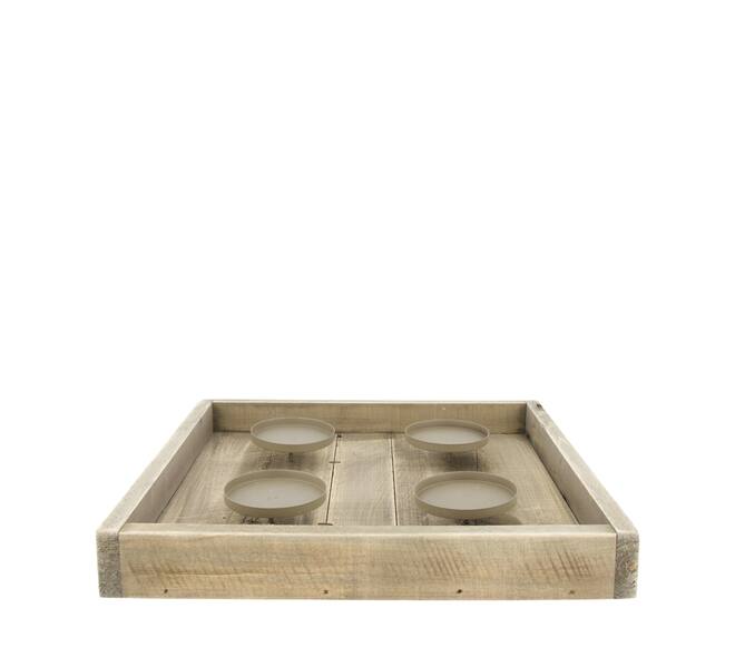 Pillar candle holder historic wood 38x38x5cm - Natural