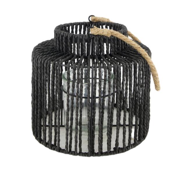 Lantern paper rope with glass 22x22x20cm