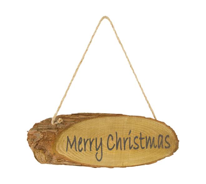 Sign Merry Christmas fir wood with hanger 37x11x4cm