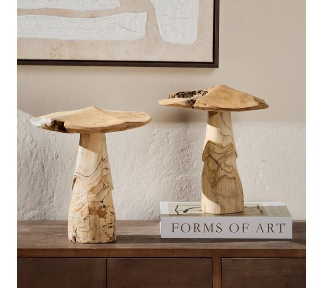 Champignon - Bois de teck - Naturel - 28x30cm
