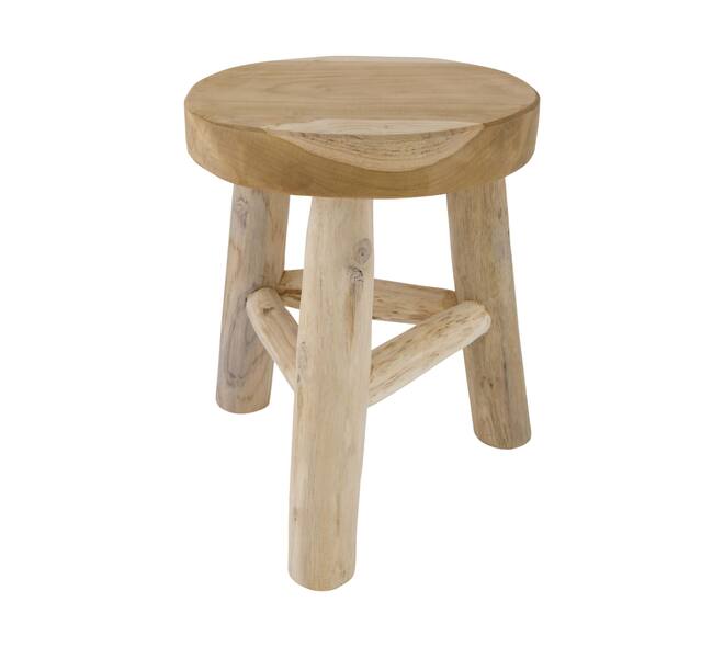 Stool 3 legs teak wood 24x24x30cm - Natural