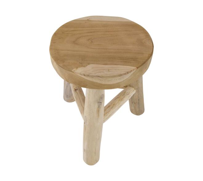 Stool 3 legs teak wood 24x24x30cm - Natural