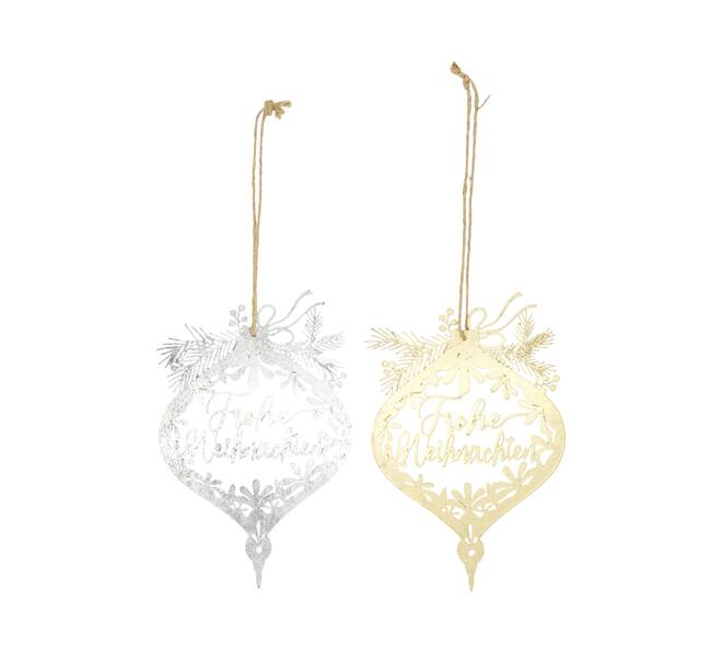 Hanger Frohe Weihnachten metal 17.8x0.08x27cm  - Gold