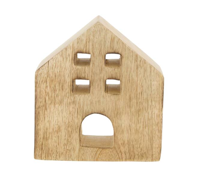 Statue house mango wood 13x3.5x15cm - Natural