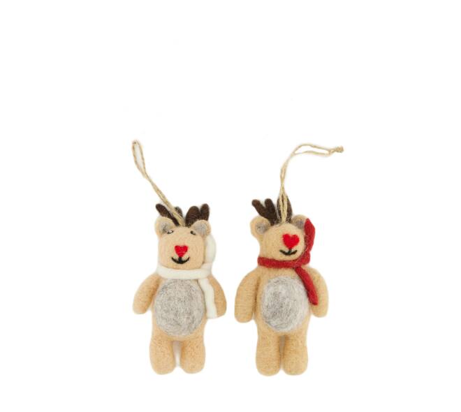 Hanger deer wool 6x3x12cm- Multi